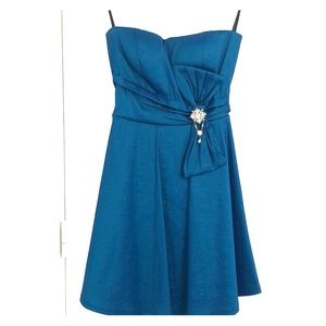 Strapless blue mini dress